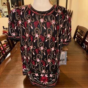Vintage Papell Boutique Evening Sequined Beaded Silk Top Size XL